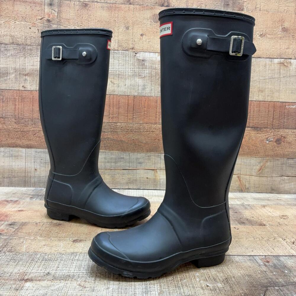 Hunter Rain Boots Womens Size 5 36 Black Rubber Knee High Waterproof Pull On